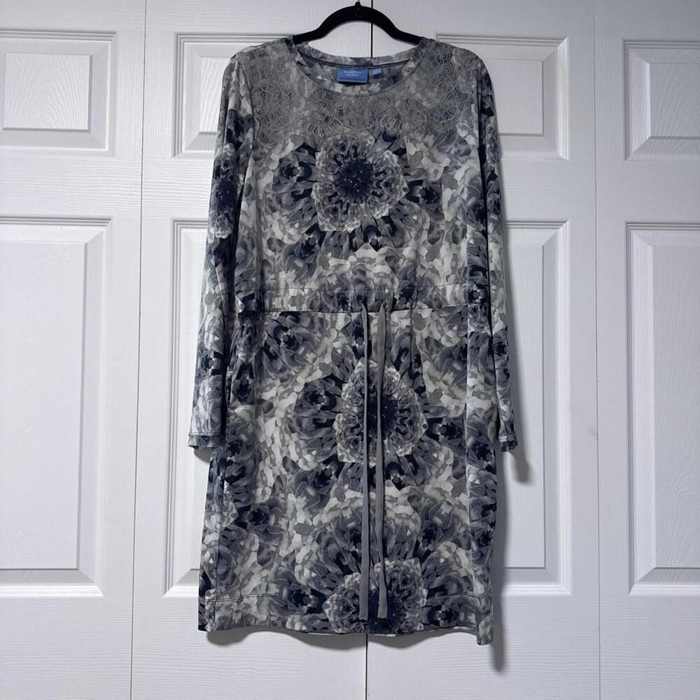 Simply Vera Gray/blue & black floral print dress with tie waist #floral #tiewais